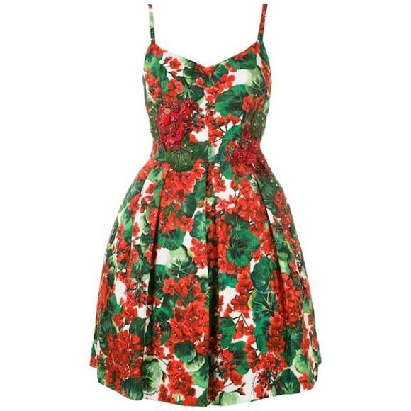 NWT Dolce & Gabbana Red Floral Geranium Pleated Mini Dress IT 42 M - Picture 1 of 9
